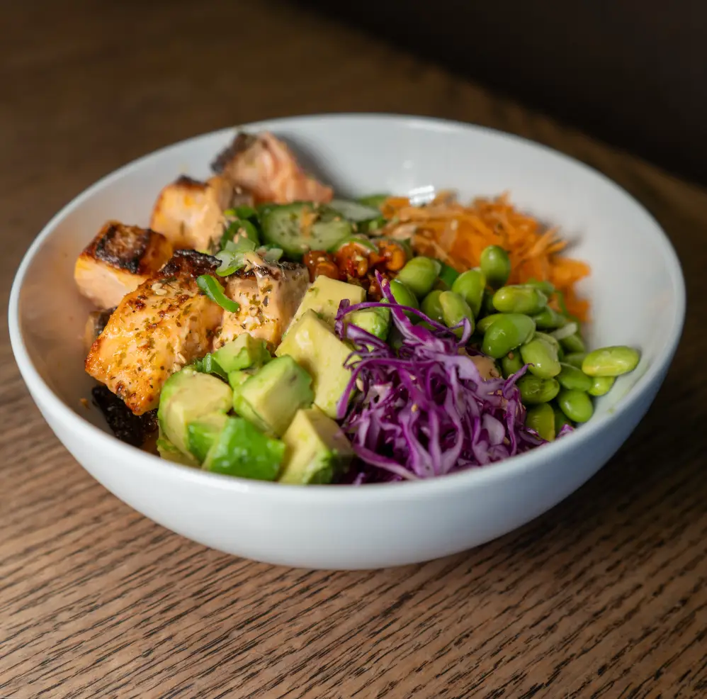 prepared crispy salmon rice bowl recipe cover photo
